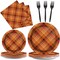 96 Pcs Thanksgiving Orange Plaid Party Supplies (Clear,orange,green)